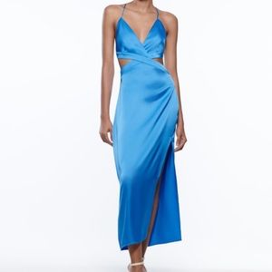 Small Zara Midi Blue Cut Out Dress